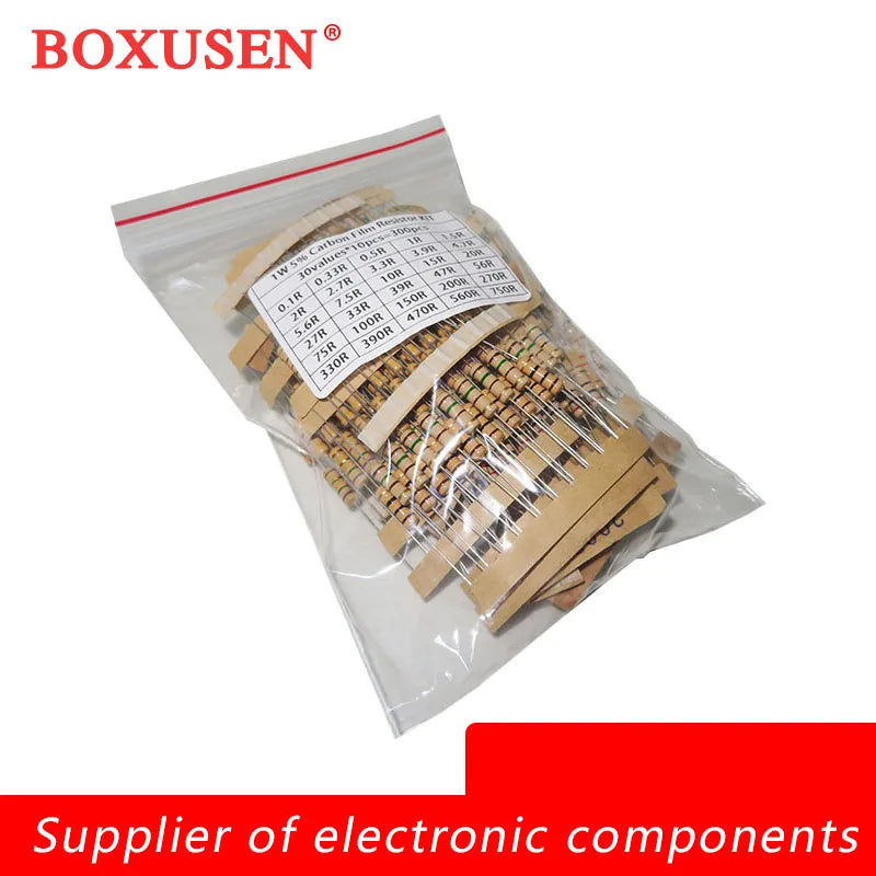 300PCS 150PCS 1W 2W 3W 5W 5% Resistor Kit 30values X 10PCS Carbon Film Resistance 0.1-750 ohm Set 1k-820K 30values X 5PCS