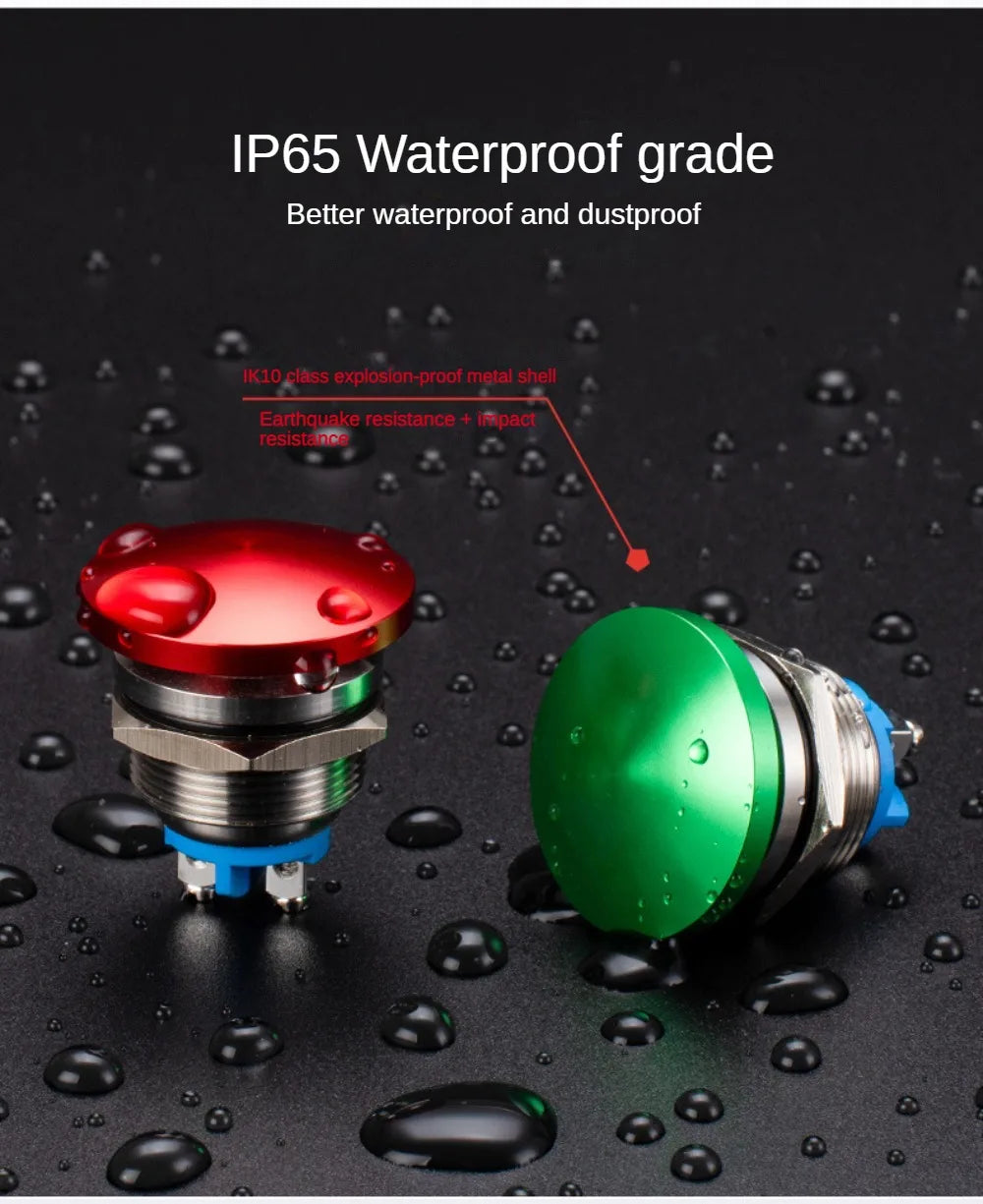 16/19/22mm Metal Button Switch Waterproof Momentary Self Reset Screw Foot Red Green Blue Mushroom Head Power Switch