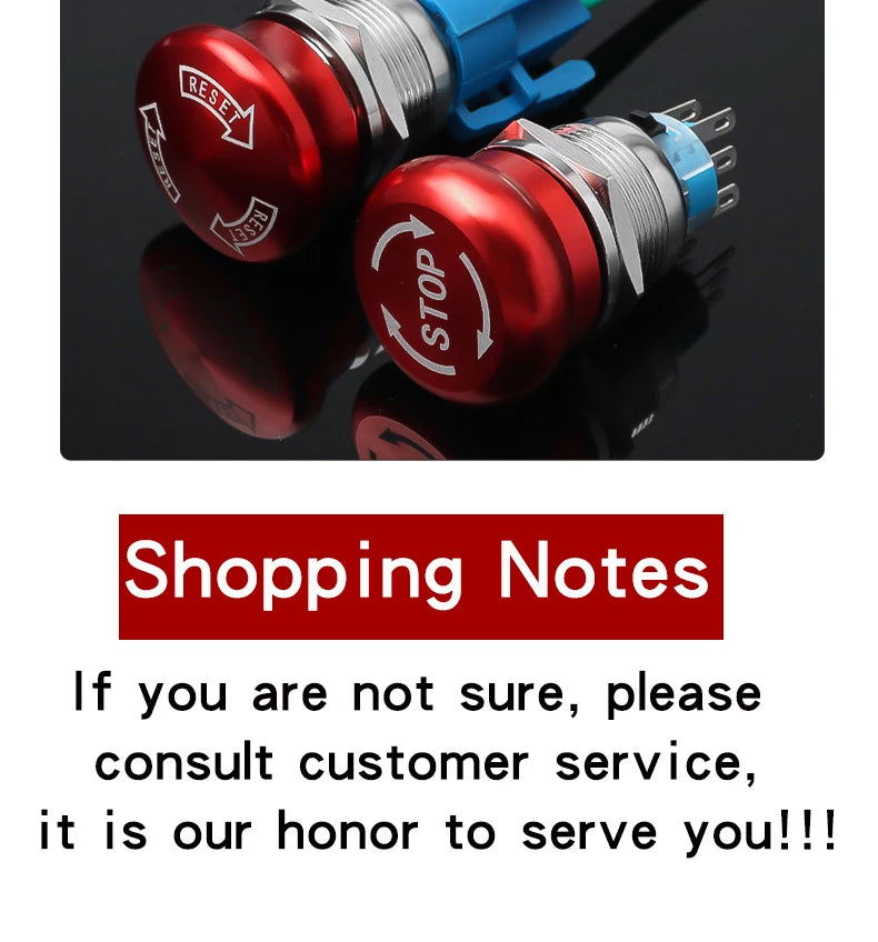 1PCS 16mm19mm22mm Metal Emergency Stop Button Switch Waterproof Mushroom Head Self-locking 3Pins 1NO1NC 6Pins 2NO2NC