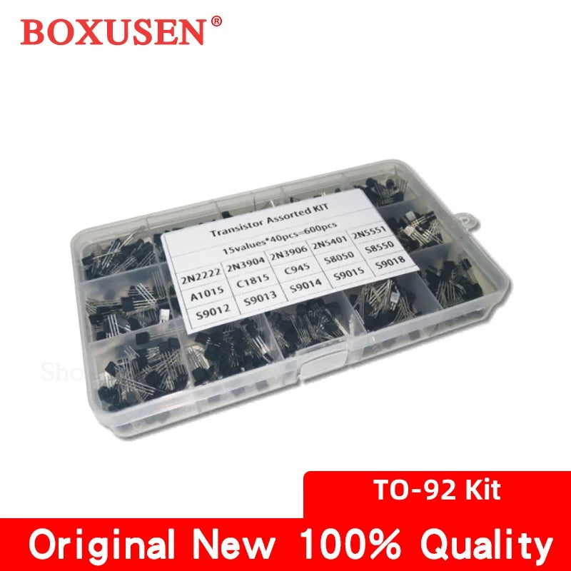 15values*40PCS=600PCS 2N2222 2N3904 2N3906 2N5401 2N5551 A1015 C1815 C945 S8050 S8550 S9012 S9013 S9014 TO-92 Transistor Kit