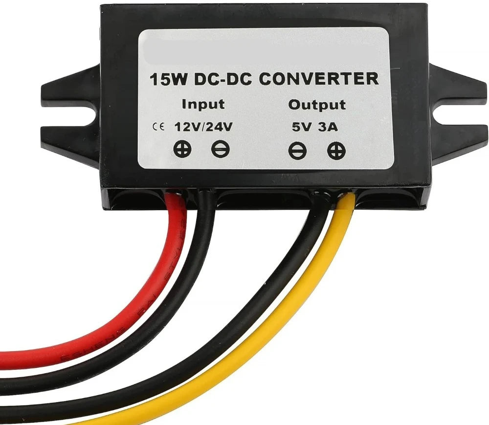 12V 24V to 5V 3A DC Converter Step Down Module USB Female Dual USB Type C Open Wire Connector Power Adapter ROHS Certified