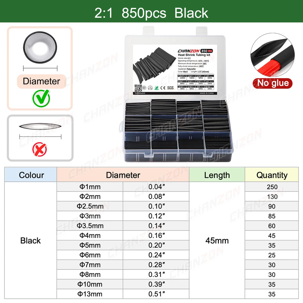 2:1 3:1 4:1 heat shrink tubes heat shrink tube kit Bag Shrinking Wrap Tubes Diy Repair Cables Heat-Shrink Pipe Assorted
