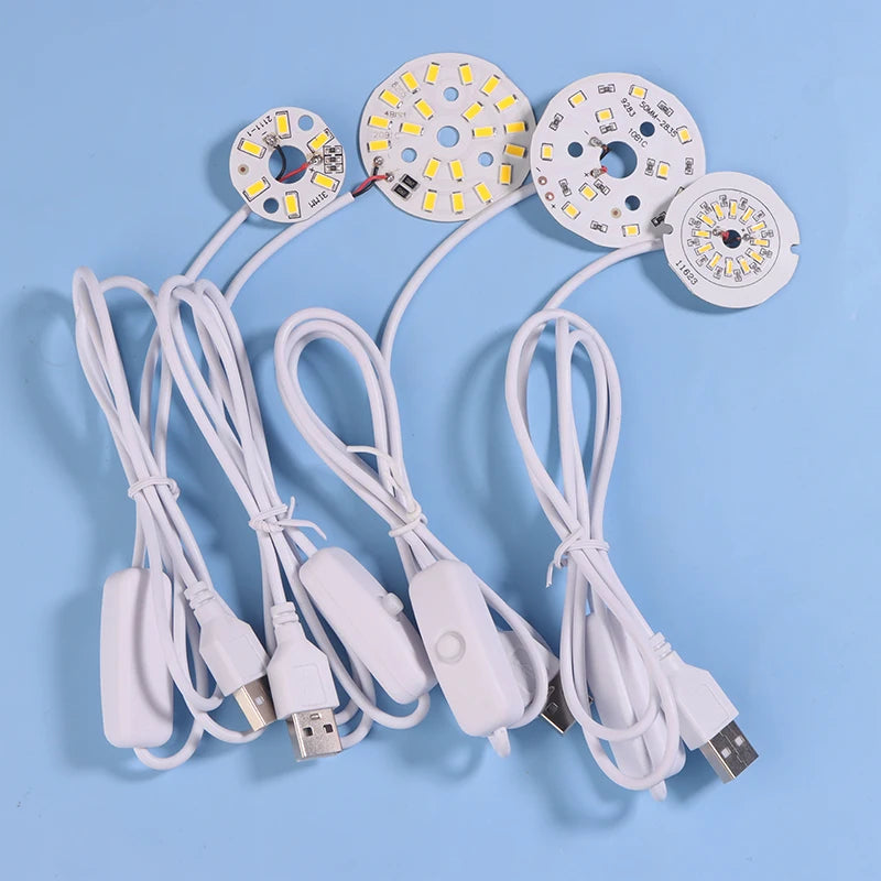 1Pc 1.5M Line Length DC5V LED Chips SMD5730 LED Lamp 31/38/48/50mm USB 3W Light Board Warm White Light With ON/OFF Switch Cable