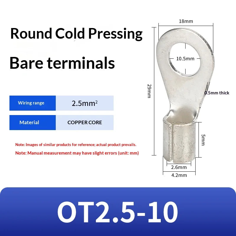 Circular Terminal Block OT1/1.5/2.5/4/6-4/5/6/8mm Cable Lug Spade Bare Copper Wire Connector Wires Non Insulated Crimp Terminal