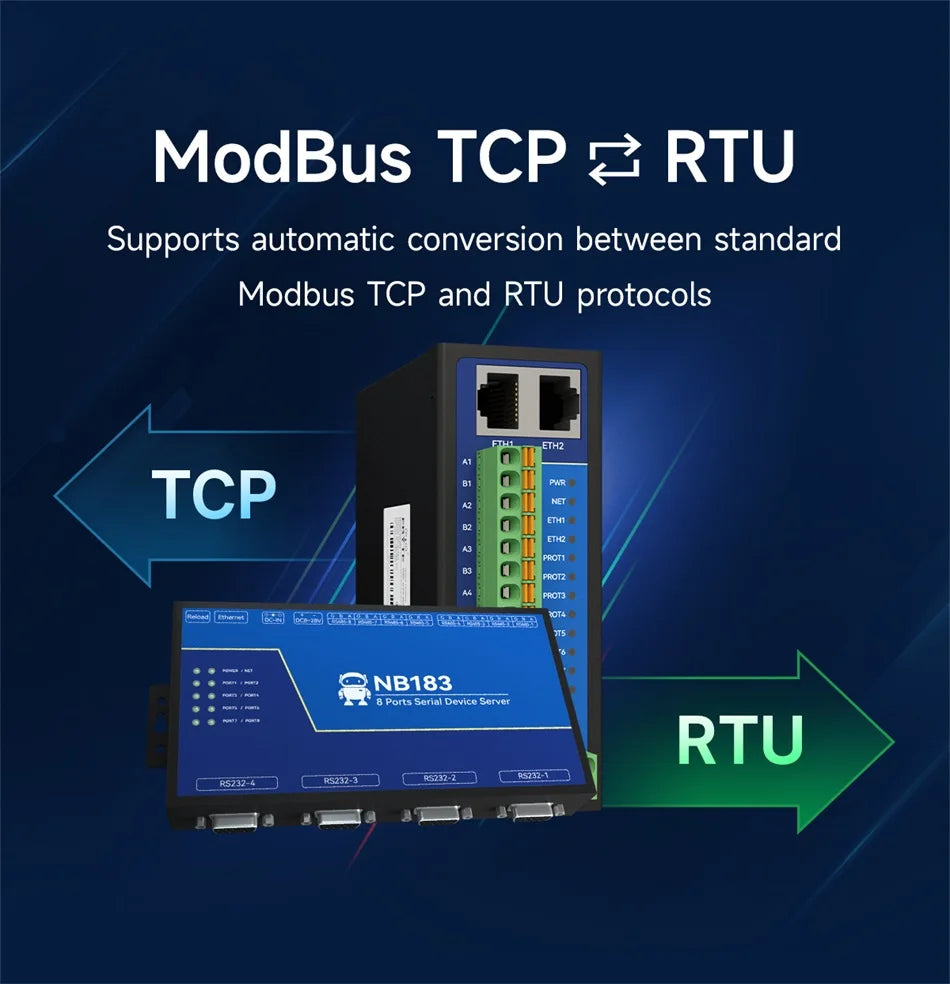 8-Channel Serial Server RS485/232/422 to RJ45 EBYTE NB183-V2 Upgraded Series ModBus RTU to TCP Build-in Watchdog MQTT/HTTP IOT