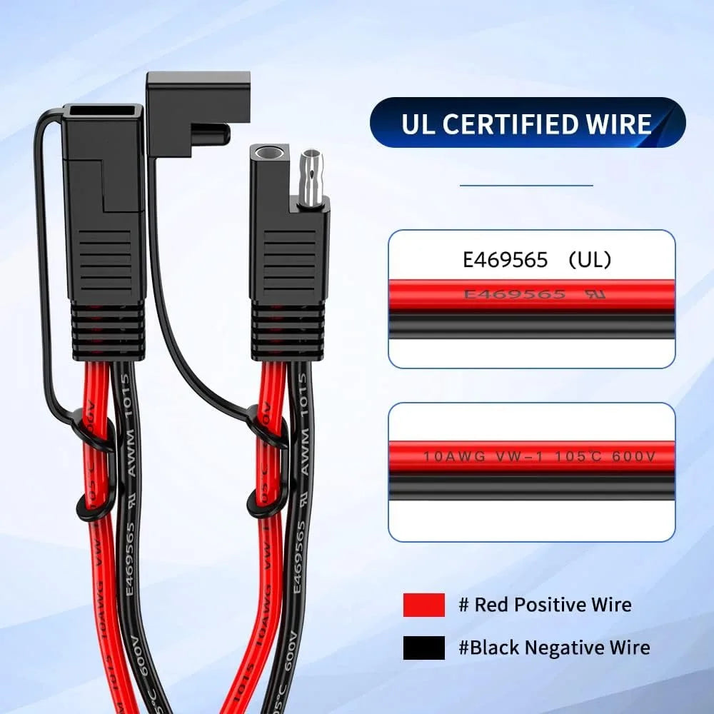 10AWG SAE Y Splitter Cable SAE Quick Disconnect Connector 1 to 2 SAE to SAE Extension Cable SAE Plug