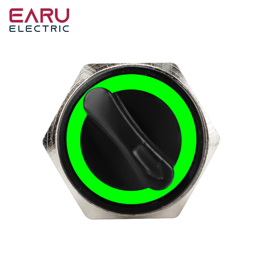 19mm Black Self-return Momentary Self-locking Fixation Waterproof DPDT Illuminated Metal Selector Rotary Switch 2/3 Position LED