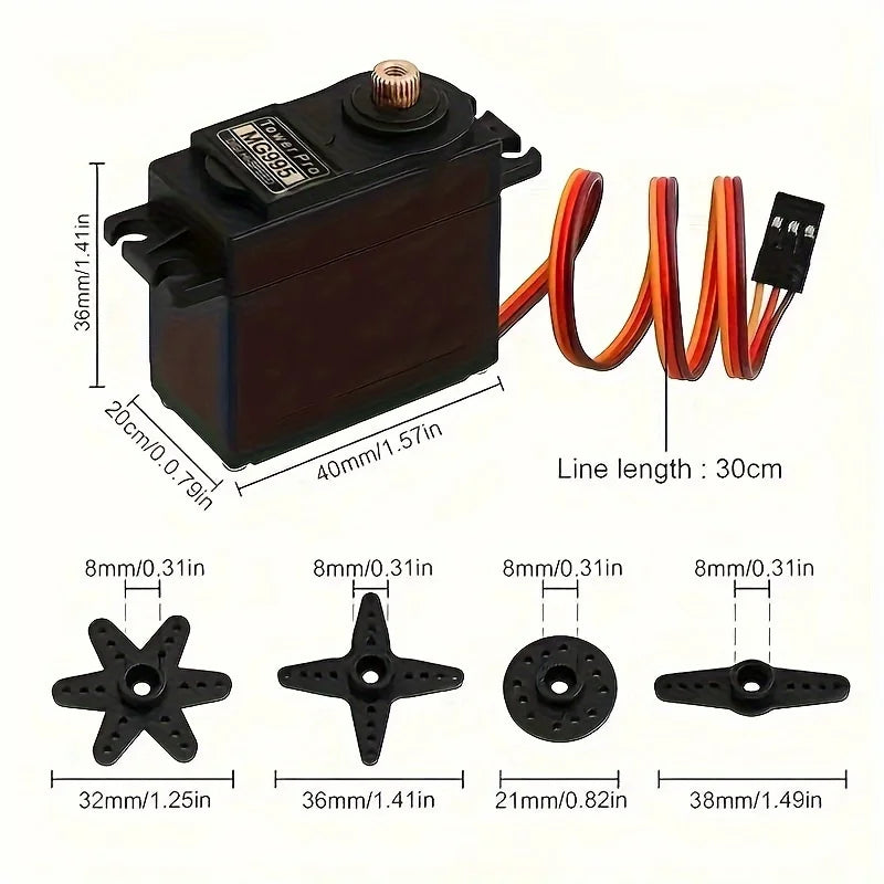 MG995 55g High-Speed 180-Degree Micro Servo Motor with Metal Gear - Ideal for RC Robot, Helicopter, Car, and Boat Control - Fast