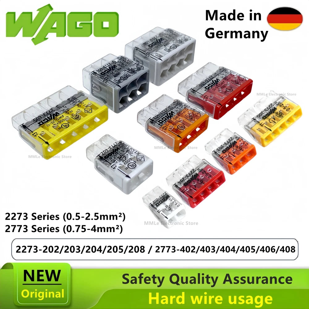 10pcs 2273 2773 Original Wago Wiring Terminal 2273-202/203/204/205 2773-402 403/404/405/406/408 Hard Wire Splitting Connector