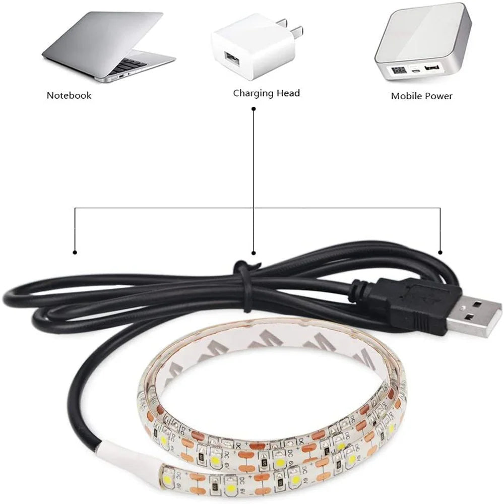 Dimmable 5V LED Strip Lights SMD2835 3528 60Leds/m Waterproof Ribbon Lights TV Backlight USB/Battery Powered Stripe Room Decor