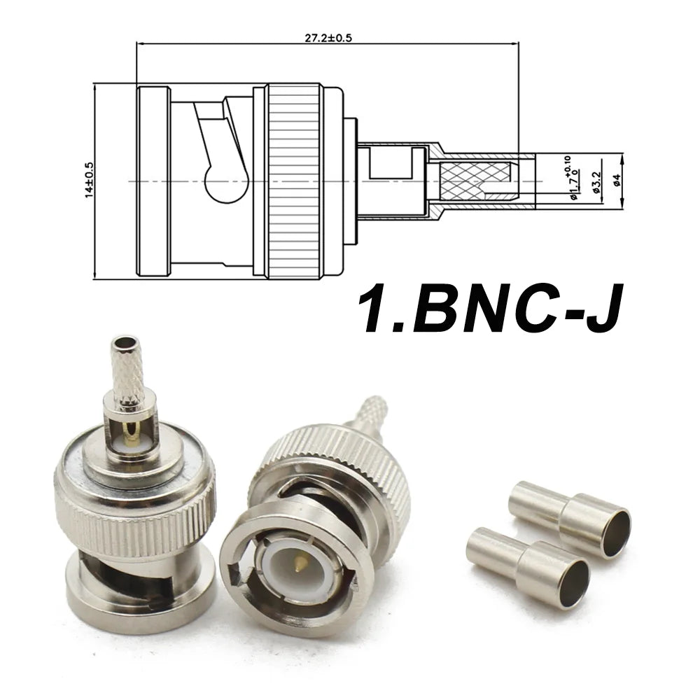 RG316 BNC Male Female RF Coaxial Connector 50ohm-1.5mm Cable Straight Connector Window Solder Crimp & Waterproof