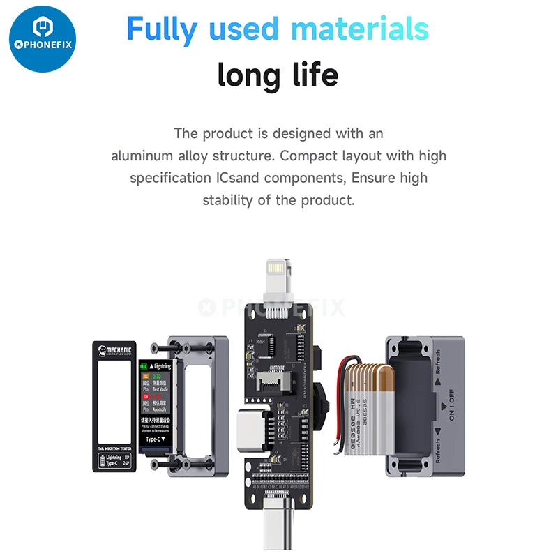 Mechanic T-824 No Disassembly Required Mobile Phone Tail Insertion Detector Digital Display Current Power Check Type-C Lightning