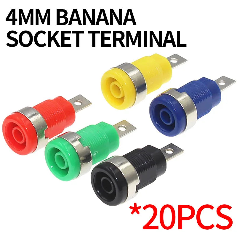 20PCS Insulated Safety 32A 4mm Banana Socket Terminal 5 Colors Female Jack Panel Mount Socket Binding Post Wire Connector