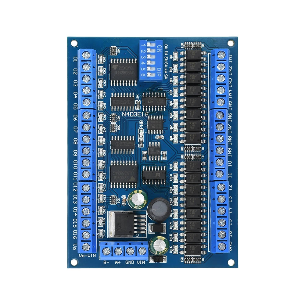 DC 12V/24V 16-input 16-output RS485 Remote Switch PLC IO Expansion Board with Modbus RTU Module Suitable for Smart Homes Etc.