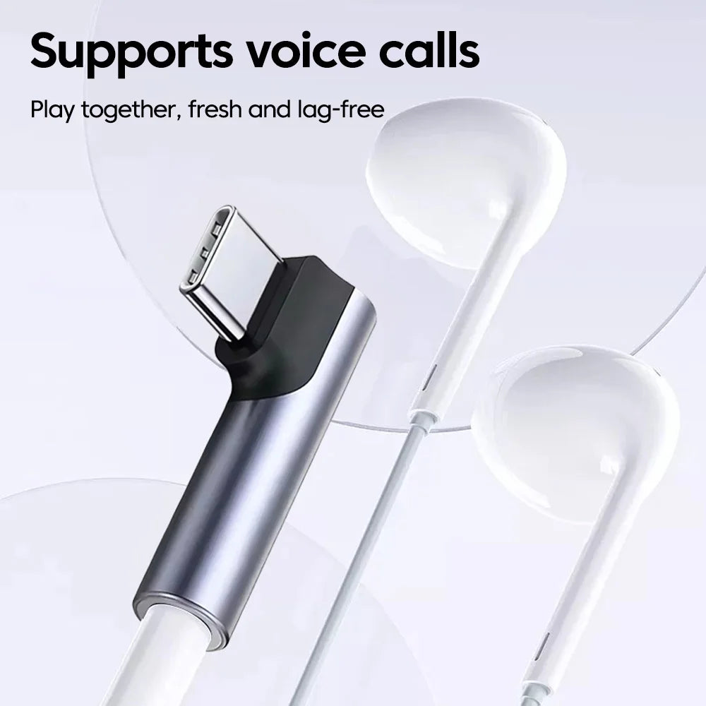 90° Elbow Type C To 3.5MM Earphones Adapter USB C To 3.5mm Jack Headphones AUX Audio Adapter For iPhone 16 Samsung Huawei Xiaomi