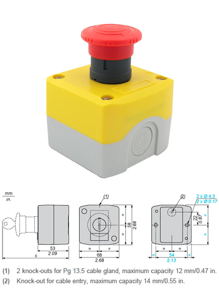 Waterproof Mushroom Head Emergency Stop Push Button Switch Elevator Control Box StationSALLA68H XALK174 Latching Turn to Release