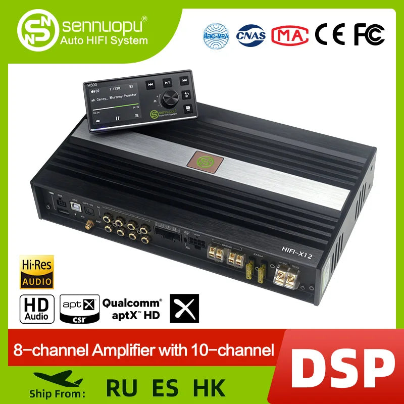 Sennuopu X12 10 Channel Dsp Processor Bluetooth Car Audio Amplifier 1000w 12 V Auto  Stereo 8 Ch Automotive Amp for Car Sound
