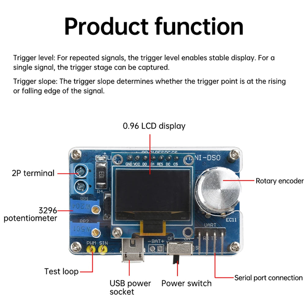 Digital Oscilloscope Kit 0.96 Inch LCD with 3 Trigger Modes Signal Generator Module DIY Electronic Parts STC Microcontroller