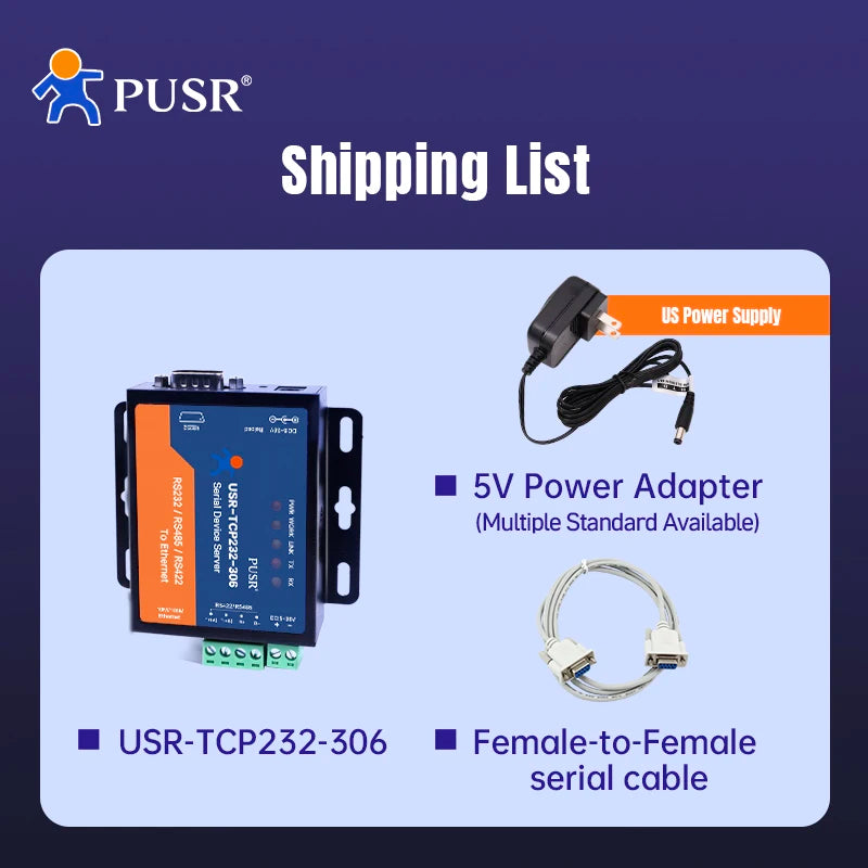 PUSR RS485 RS232 RS422 to Ethernet Converter Modbus RTU to TCP Gateway Serial Device Server USR-TCP232-306