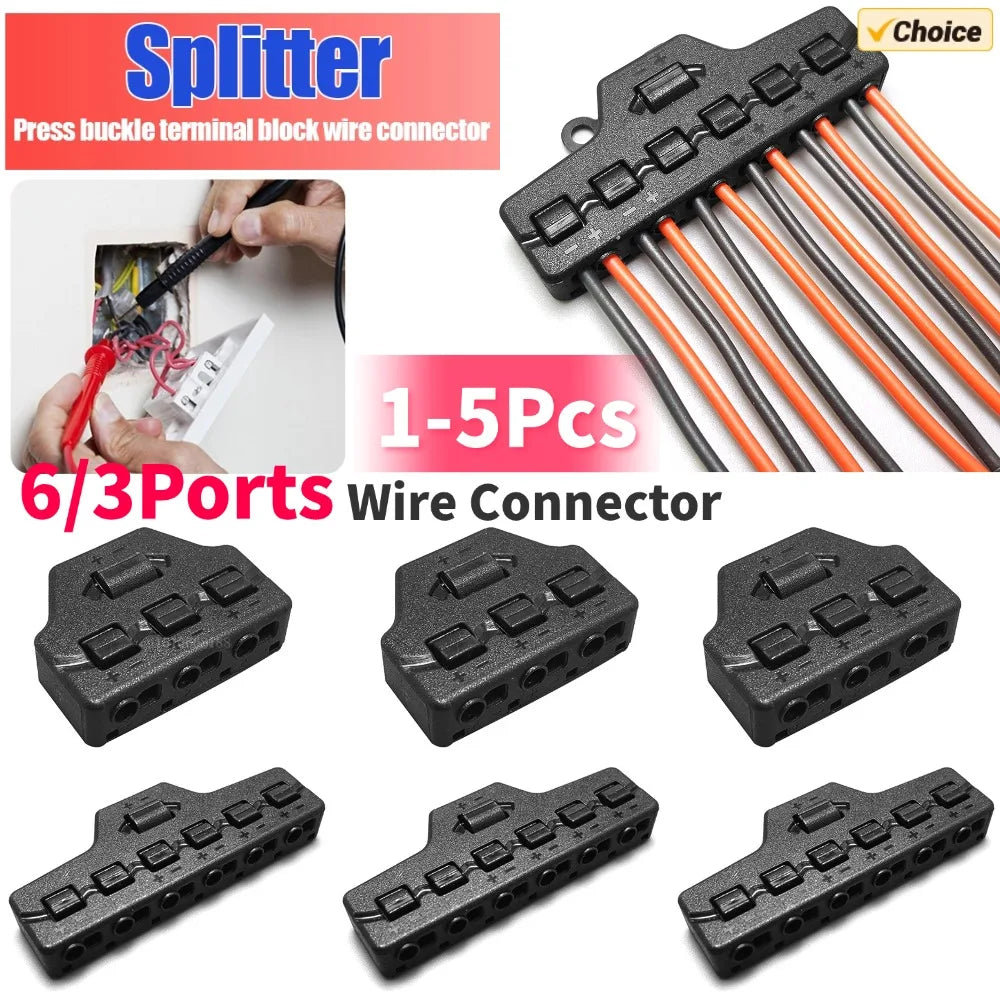 6/3Ports Out Line Splitter Quick Connect Low Voltage Wire Splitter Distribution Block For Lighting Led Strip Connection Terminal