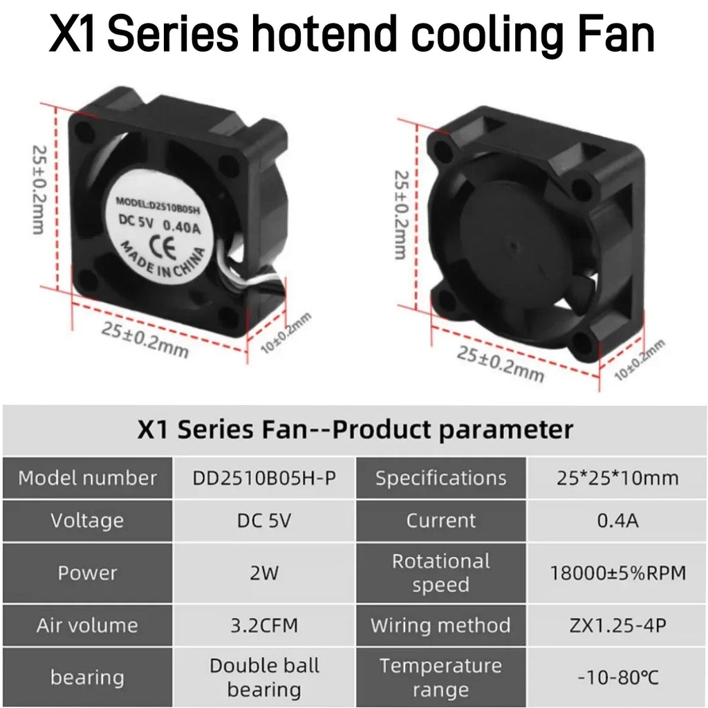 Bamboo Lab X1 P1 Hotend Cooling Fan with Cable for 3D Printer Rapid Accessories Heater Thermistor Compatible with X1C P1S P1P Mo