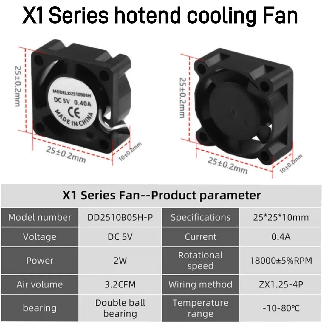 Bamboo Lab X1 P1 Hotend Cooling Fan with Cable for 3D Printer Rapid Accessories Heater Thermistor Compatible with X1C P1S P1P Mo