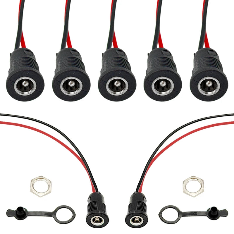 DIY DC Jack Female Socket Panel Mount Connector with 15cm Wire & Waterproof Cap, 10A High Current DC022D DC Power Socket
