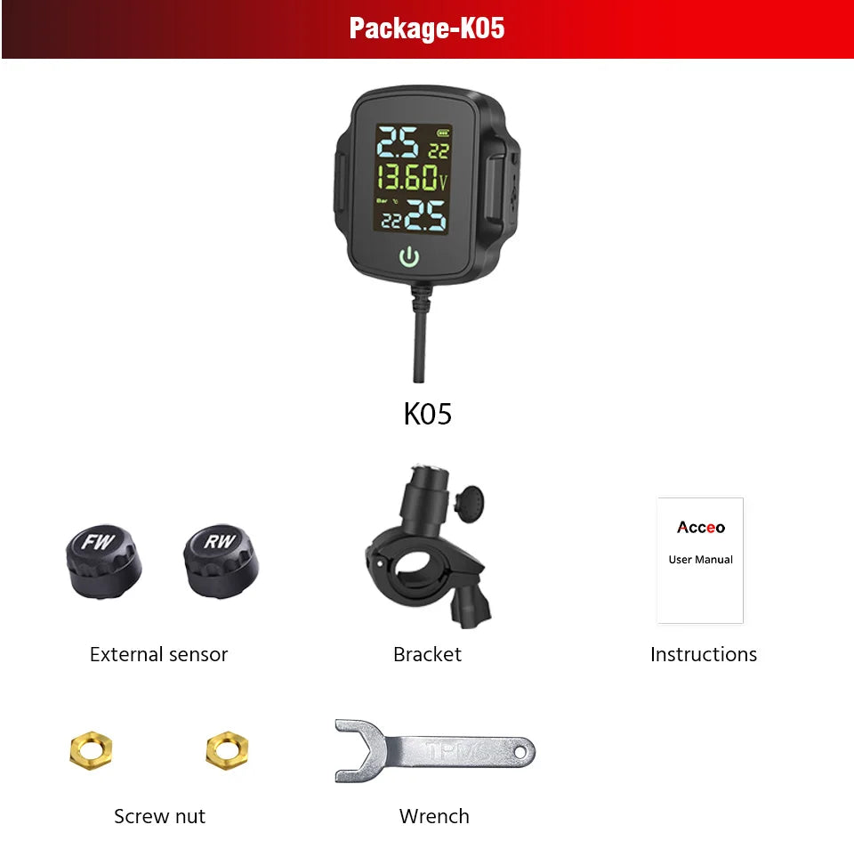 E-ACE TPMS Tire Pressure Monitoring SystemInfitary Motorcycle System LCD Real Time Data Display For Status Precise Digital