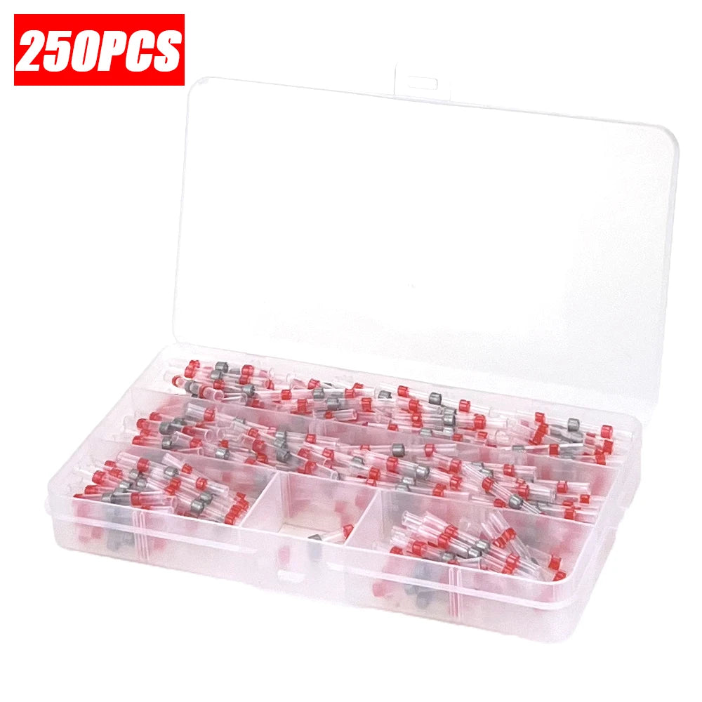50-1000PCS Heat Shrink Butt AWG22-18 Red Solder Insulated Waterproof Electrical Splice Wire Connectors with Hot Air Gun Us/Eu