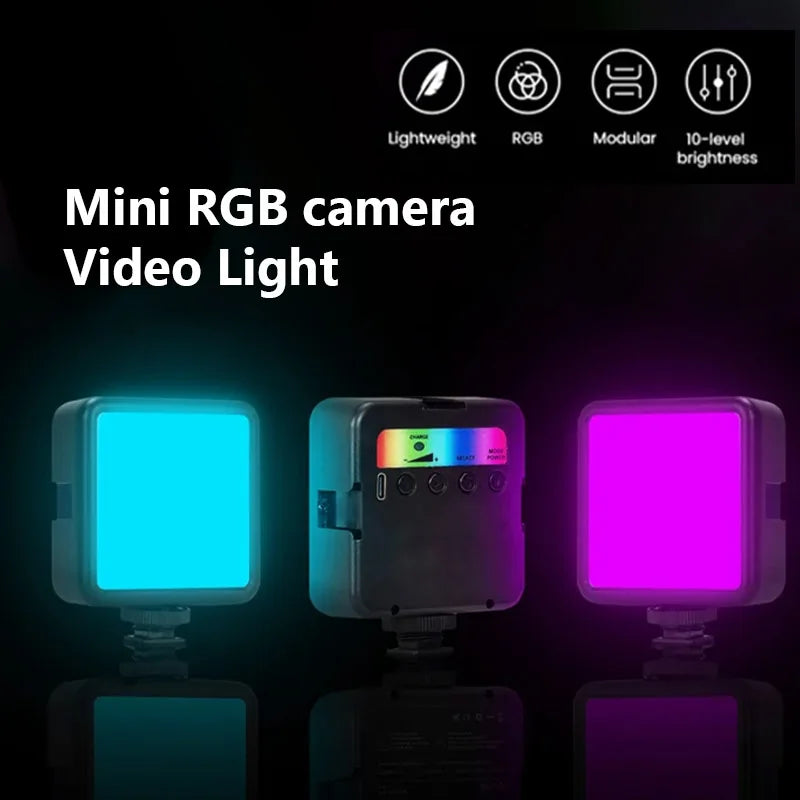 Portable Full Color RGB LED Video Light 2500K-7000K 800LUX Mini Fill 3 Cold Shoe 1800mAh Type-C Pocket Camera Hot Shoe Light