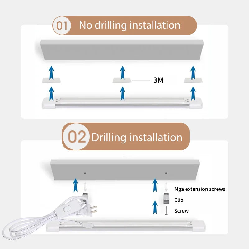 Led Tube Light With Switch Wire 110V 220V 10W 20W Lighting Strip Lamps 30/50cm For  Living Room Bedroom Closet Kitchen Lamp