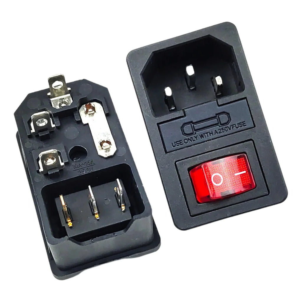 AC Power Cord Socket With Rocker Switch Rocker Switch Fuse Holder, 250V/AC 10A Connector Plugss Connector 3 Pin IEC320 C14