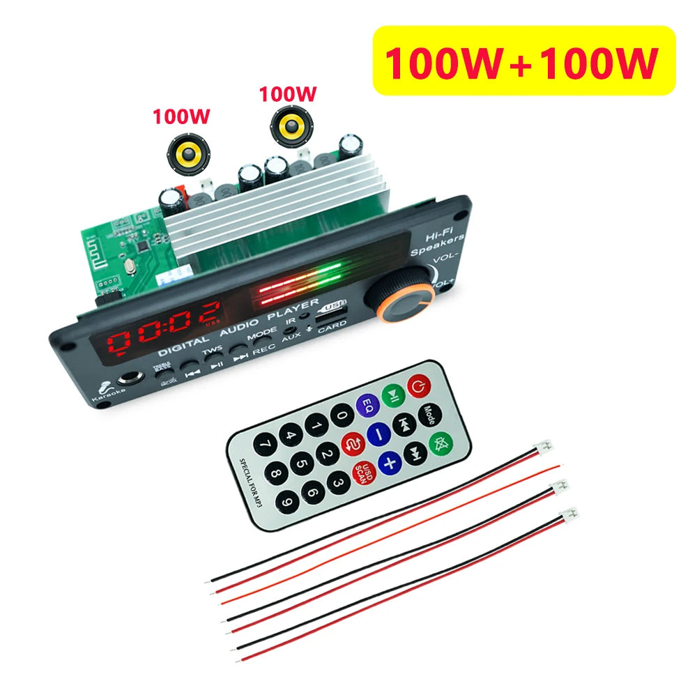 KEBIDU 200W Amplifier Bluetooth 5.3 MP3 Decoder Board Hands-free Car Wireless MP3 Player Mic USB TF FM Radio TWS Music Player