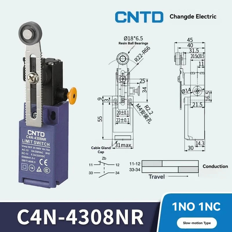 CNTD C4N‑NR Series vertical safety Micro Limit Switch IP65 Waterproof and dustproof Silver contact Safety Interlock C4N-4304NR