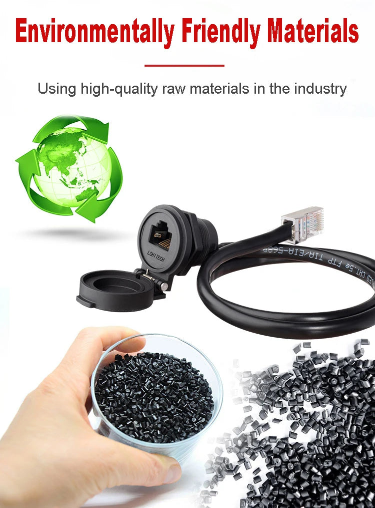 8P8C Ethernet IP65 Waterproof Retardant Terminal Network LAN Cable RJ45 Signal Connector Adapter Socket with Rubber Cap Cover