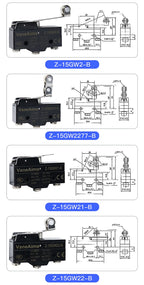 Z-15 Micro Limit switch Travel Switch Small Horizontal Roller Lever 15A 250V 1NO1NC Normally Open Normally Closed Travel Switch