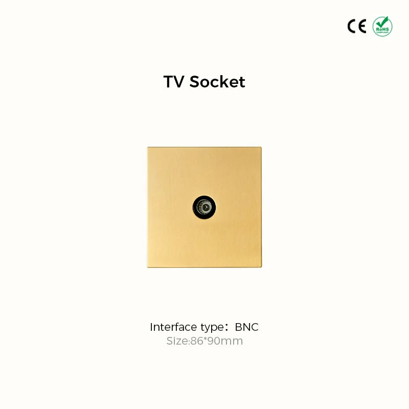 Avoir Metal Panel Toggle Switch 2 Way Gold Copper Lever Wall Power Socket European Plug Usb Type C Charging Port Lighting Dimmer