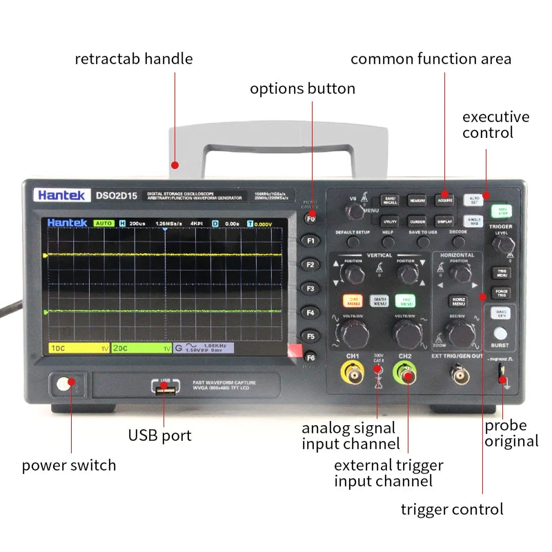 Hantek Digital Oscill DSO2C10 DSO2D15 DSO2D10 DSO2C15 2 Channels 100Mhz/150Mhz Bandwidth USB Portable Meter Tester