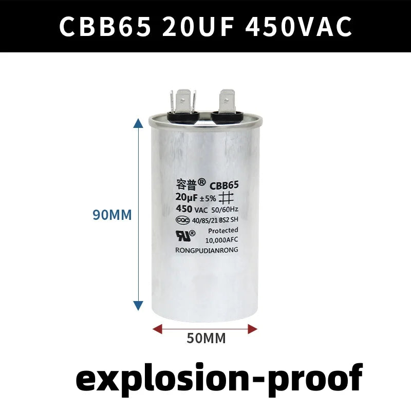 CBB65 450V Motor Capacitor Air Conditioner Compressor Start Capacitor 5uF 6uF 20uF 25uF 30uF 35uF 40uF 45uF 50uF 60uF 70uF