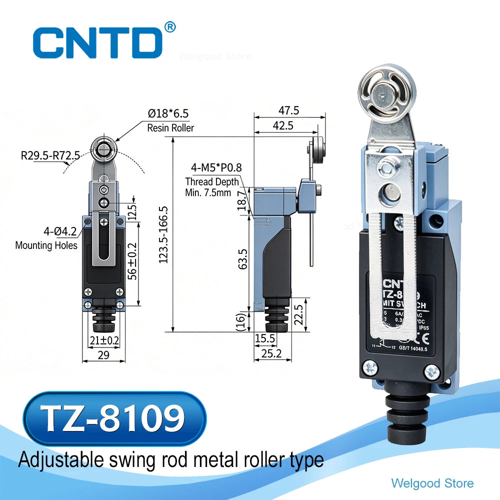CNTD TZ-8109 IP65 Limit Switch 300V 10A SPDT Industrial Waterproof Travel Switch Double Spring CE Certified