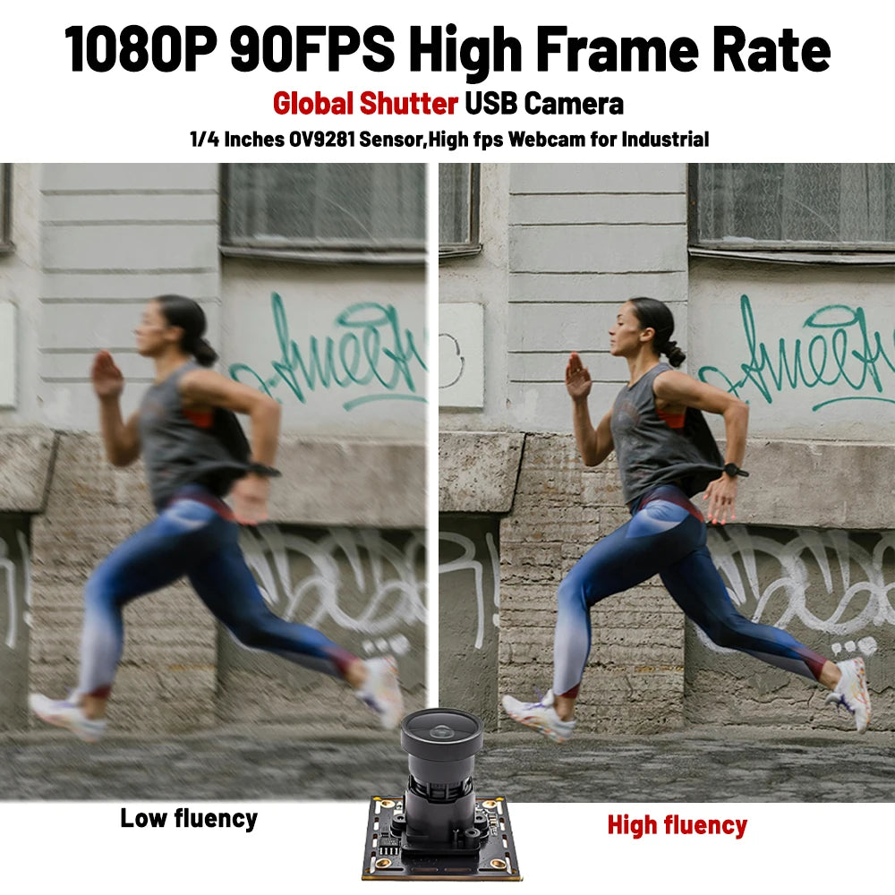 1080P 90FPS Global Shutter USB Camera with M16 Lens Plug And Play Industrial Web Camera for Machine Vision Security Monitoring