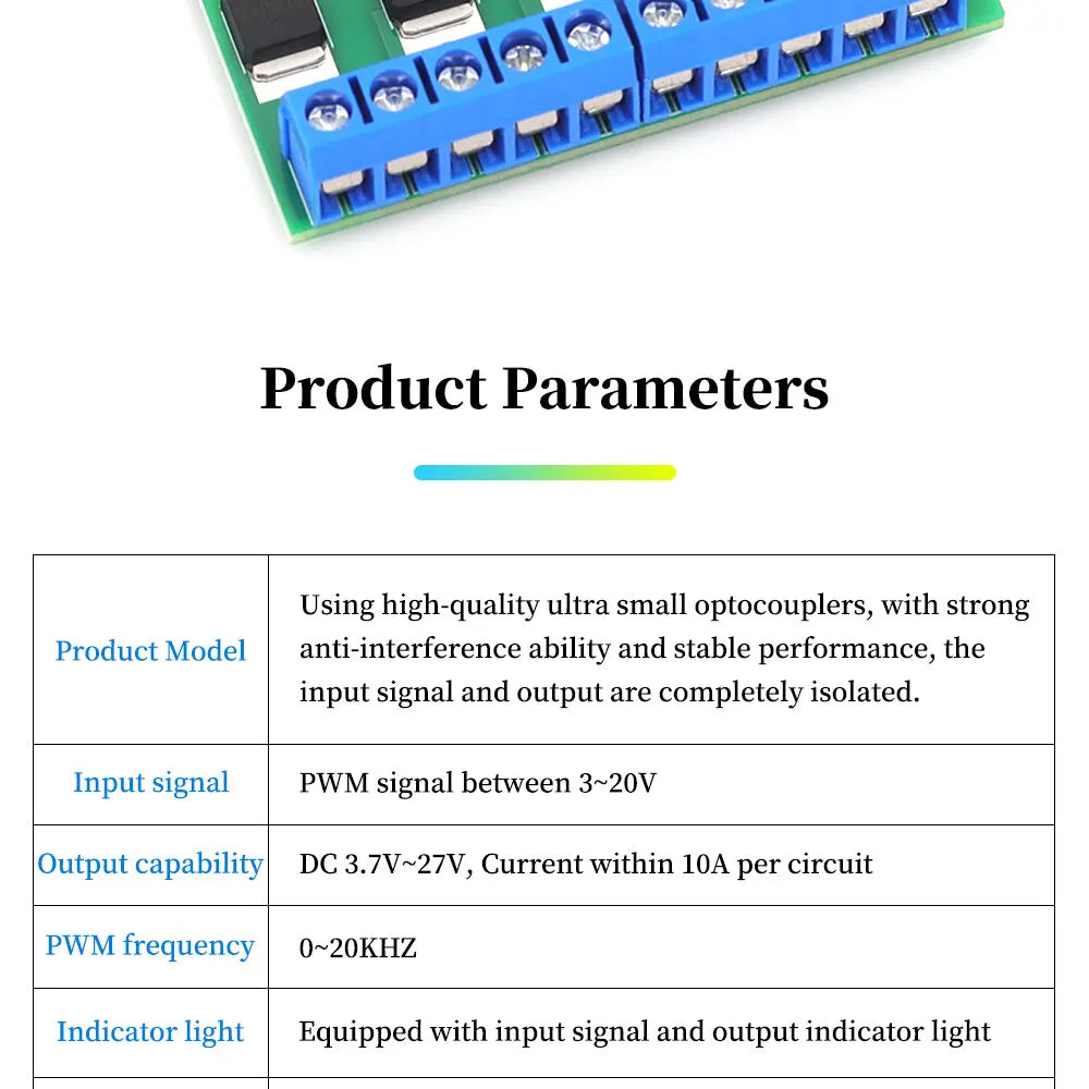 4 Way Mos Optocoupler Isolatie Module Pwm 3-20V 10A Foto-elektrische Isolator Houder Rail Plc Drive Motor Board