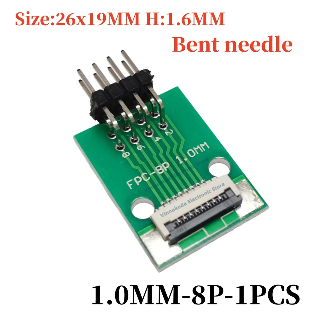 FFC/FPC Adapter Board with Soldered 1.0MM Flip Cover Lower Connector Straight or Bent Pins Available, 4/6/8/10/12/14/16/20/30P