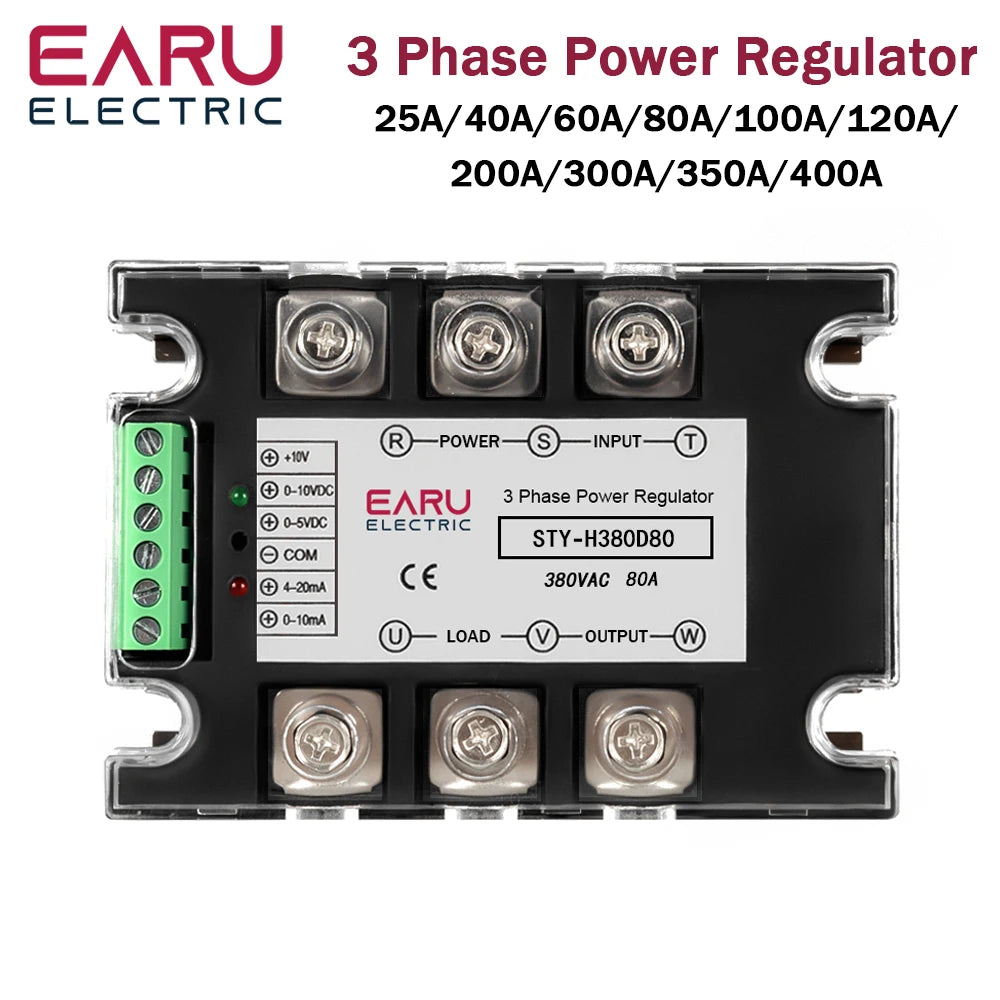 Three Phase AC Voltage Regulating Module Power Regulator Thyristor 380V Solid State Relay Dimming 25A-400A Potentiometer Control