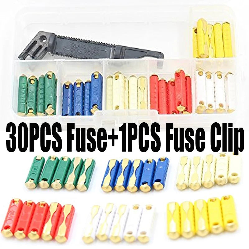 30PCS Torpedo Fuse Classic Car Auto Fuses Ceramic Continental Car Fuse Bullet + 1PCS Fuse Clip Cars Safety Blade 5/8/16/20/25/30