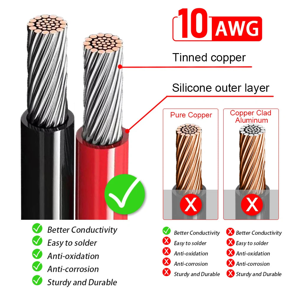 XT60 Female Male Head Turn M8 SC Tinned Copper Terminals 10AWG 50cm for Car and Ship Battery Solar Panel Connection Cable
