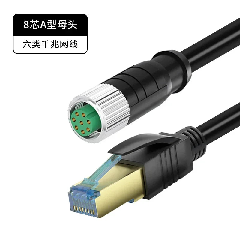 M12 Sensor Connector Wire CAT6 4Pin 8Pin A/D/X Code to RJ45 Adapter Ethernet Cable Industrial Camera Shielded Twisted Pair Line
