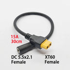 1PC High-quality XT60 Male/Female Connector To DC5.5x2.1/2.5mm Power Cord Adapter For Car Battery Charging Adapter Cord 30CM
