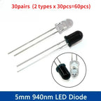 10-30Pairs 5mm 940nm IR LED Diode Kit Infrared Emitter & Receiver Diodes F5 for Remote Control DIY Electronics & Sensor Projects