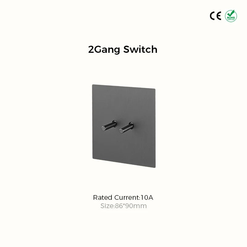 Avoir Wall Toggle Switch Gray Stainless Steel Panel Light Switches 2Way Power Socket Europe Korea French Electrical Outlets Home